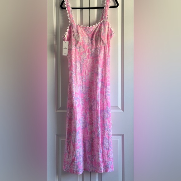 Lilly Pulitzer Dwyer Midi Dress Rousseau Pink Zen Garden XL NWT - Picture 2 of 5
